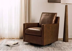 Urban Barn Sadie Leather Swivel Armchair -Arlo Rum- Accent Chairs